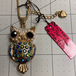 Rhinestone Owl Betsey Johnson Pendant 26” Chain #4